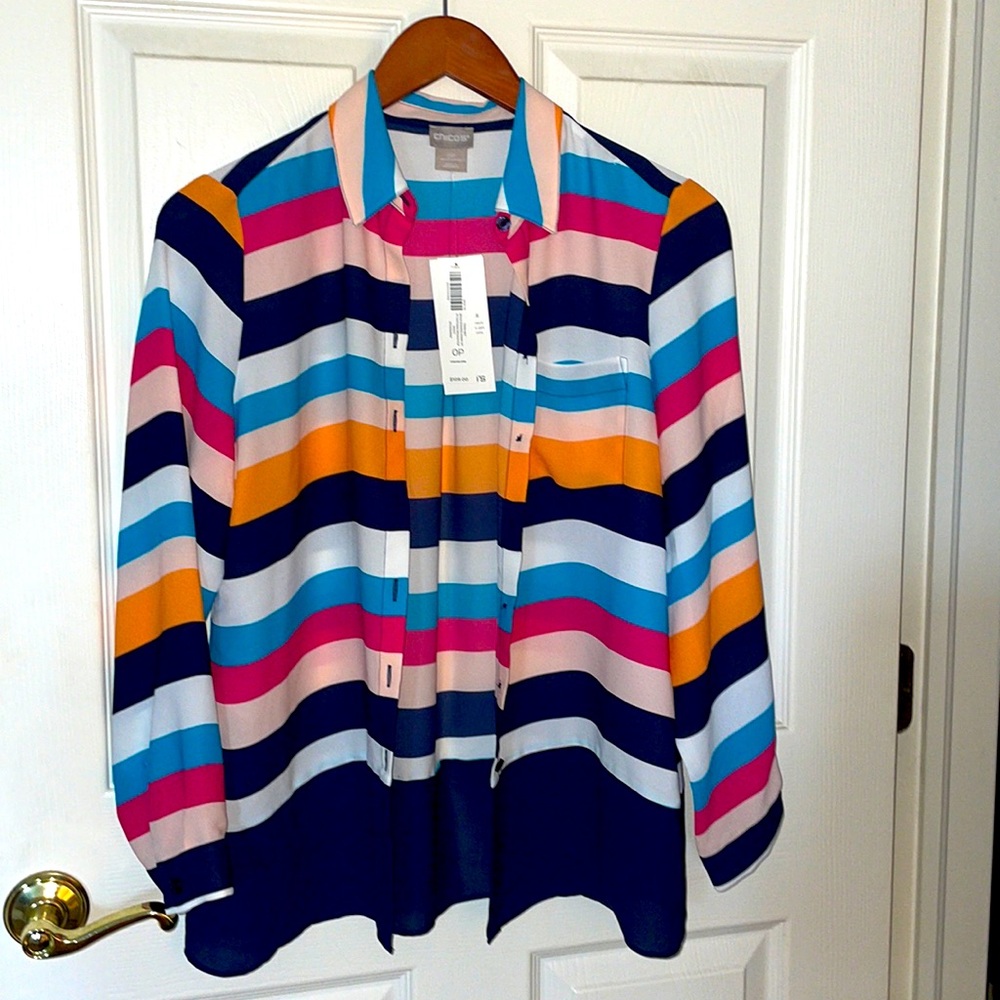 NWT Chicos striped long sleeve blouse 0P - matching tank listed also
